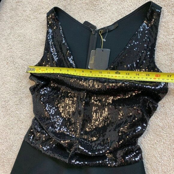 Donna Karan black sequin Bodice Flare Dress Sz 10 - Picture 12 of 15